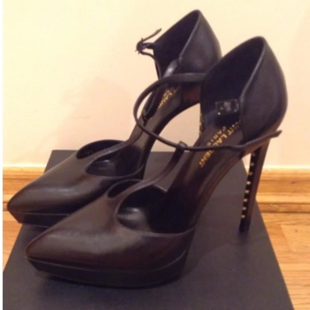 EUC Saint Laurent Janis Black Women's Studded Platform Heels - Picture 3 of 11